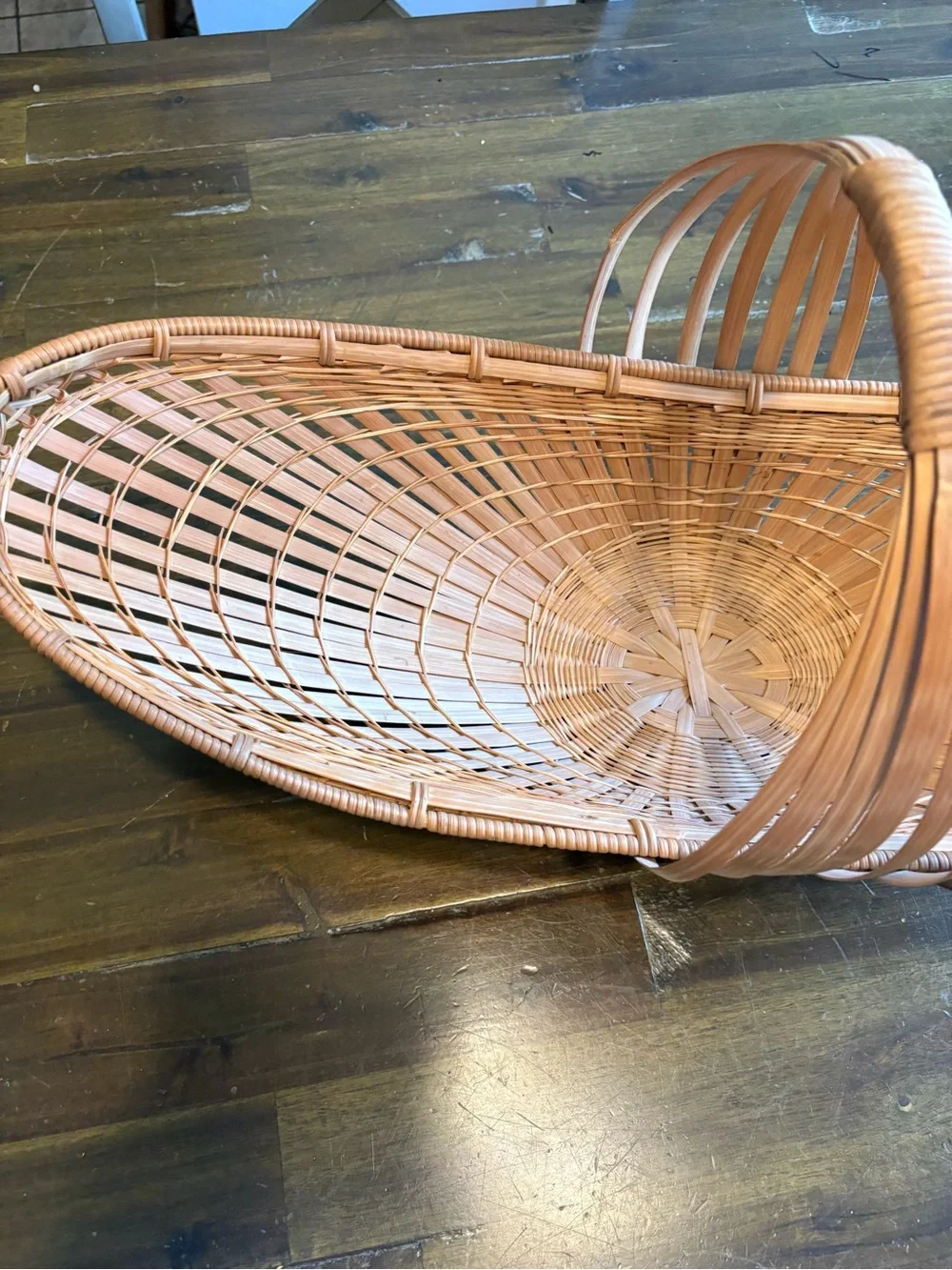 Vintage Oblong Basket Boat Oval Woven Natural Rattan Bamboo Fruit Bread Decor